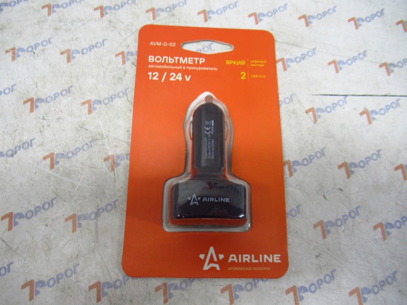 Вольтметр в прикуриватель 12-24В 2USB AIRLINE AVM-D-02 