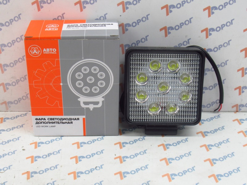 Светодиодная фара AVTOELECTRICA, квадрат, рассеив. свет, 9 диодов, 27W,(110х55х140)12/24V 